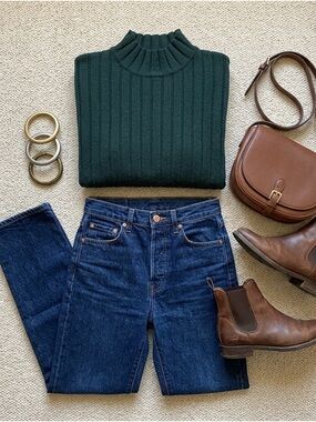 Poof Apparel Forest Green Ribbed Cowl Neck Sweater Large Soft Stretch Knit